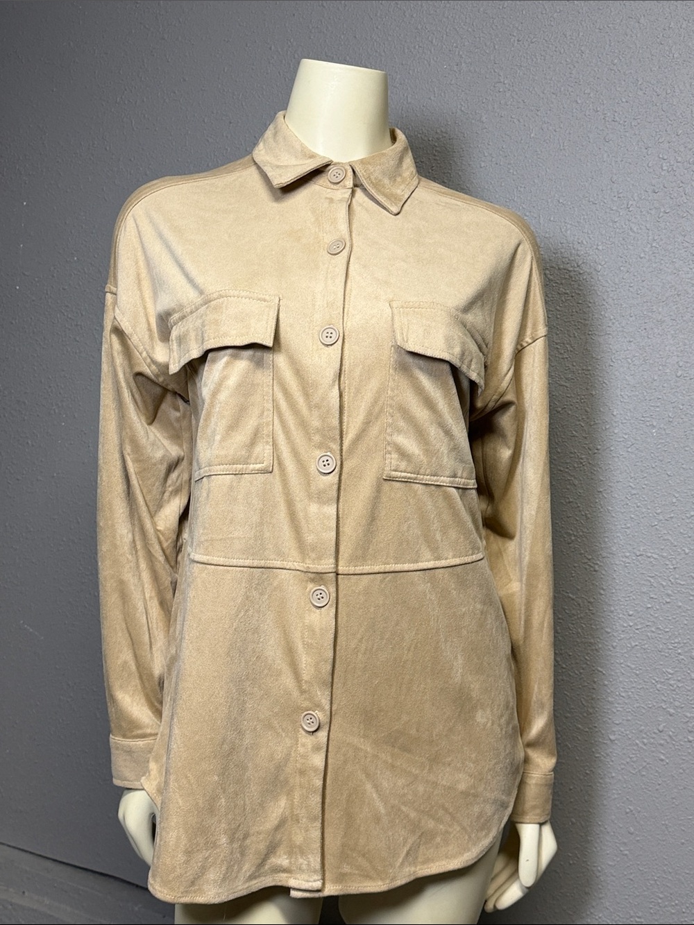 Max Studio Taupe Utility Shirt Jacket
